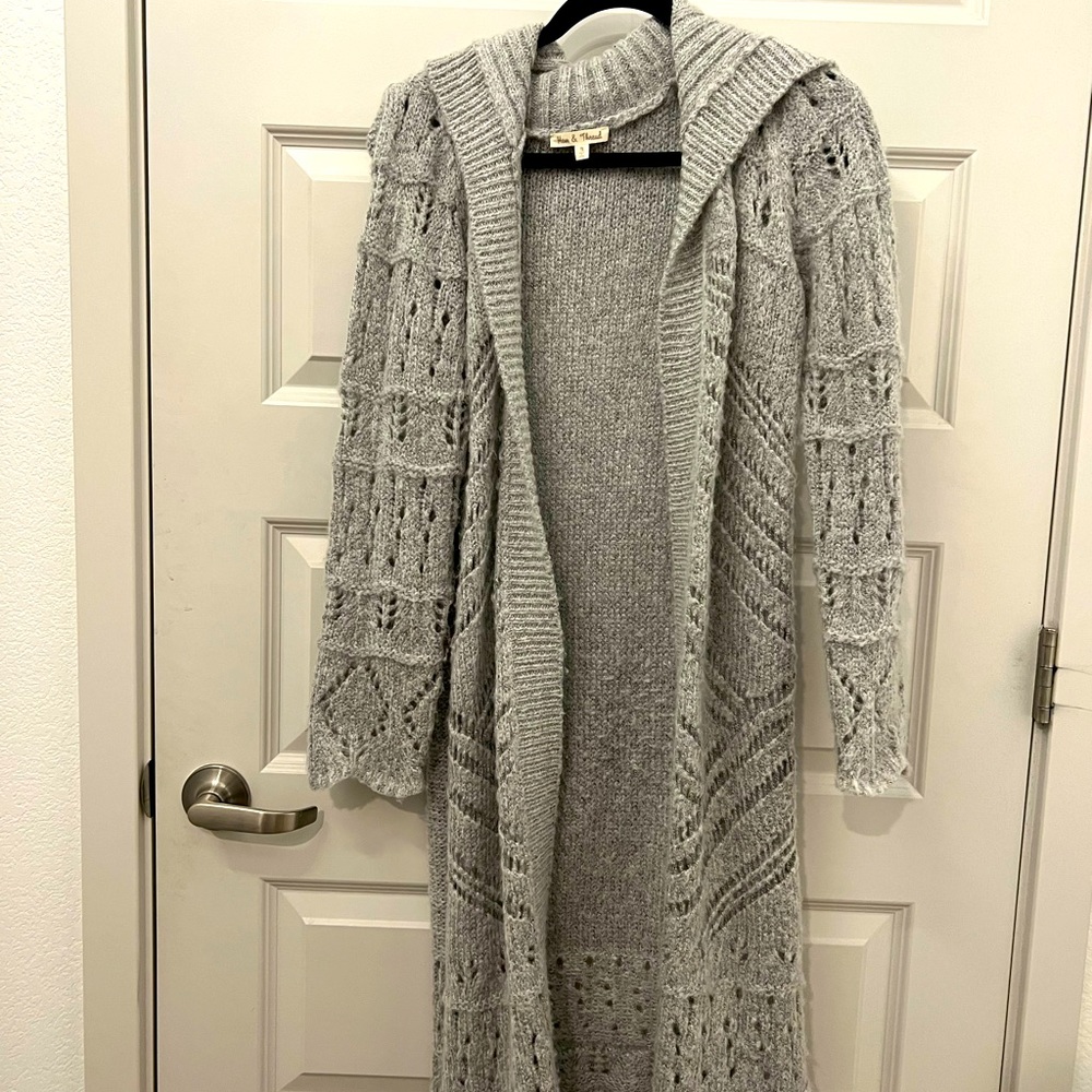Hem and Thread duster sweater, calf length grey